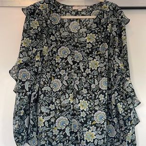 Loft Floral Print Long Sleeve Top with Ruffles in XL